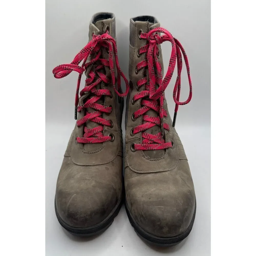 Sorel Gray Lexie Wedge Boots Women's Size‎ 10 NL3046 EUC Grey Pink Lace